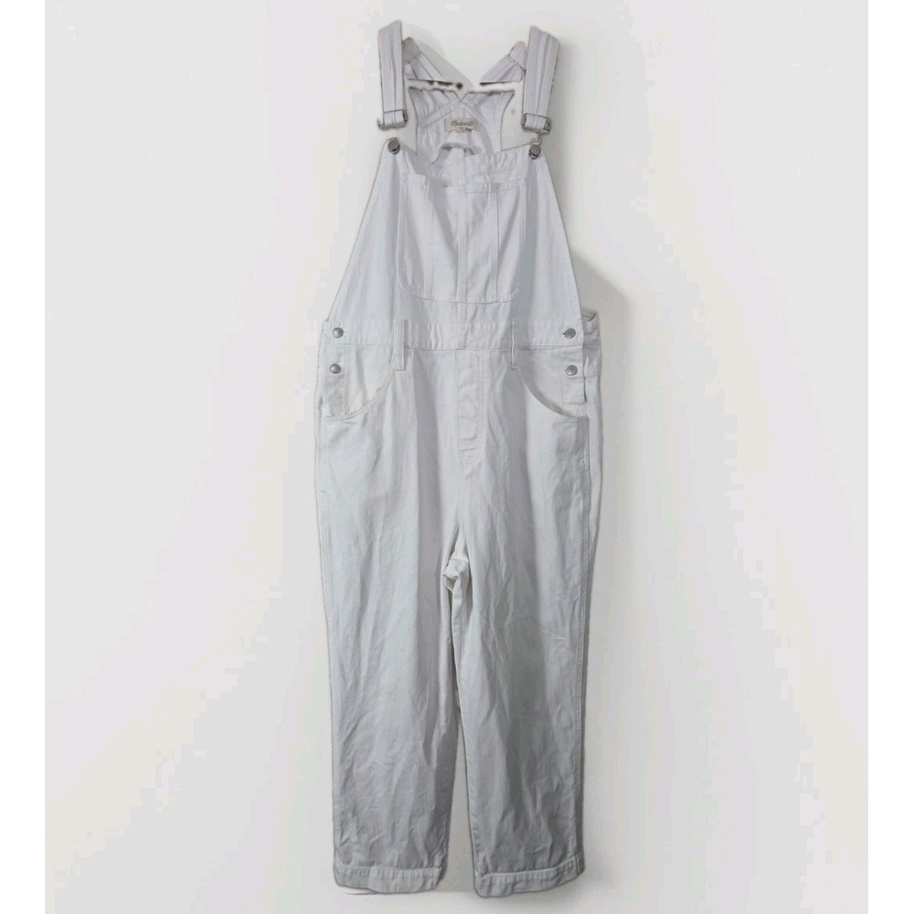 Madewell Overalls Womens XL White Denim Pockets Adjustable Straps Straight-Leg